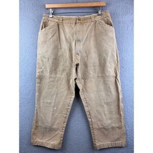 Vintage 70s Sears Active Sportswear Mens Tan Canvas Work Pants Carpenter 34x26